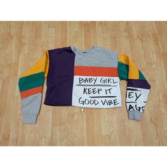 FashionNova Writing's On The Wall Cropped Sweatshirt - Multi Color Size Small - Picture 1 of 6